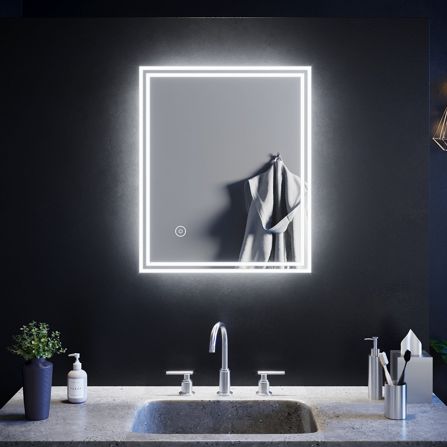 SIRHONA Miroir LED avec éclairage LED Miroir Salle de Bain Miroir Muraux Cosmétiques Mural Lumière Illumination - SIRHONA