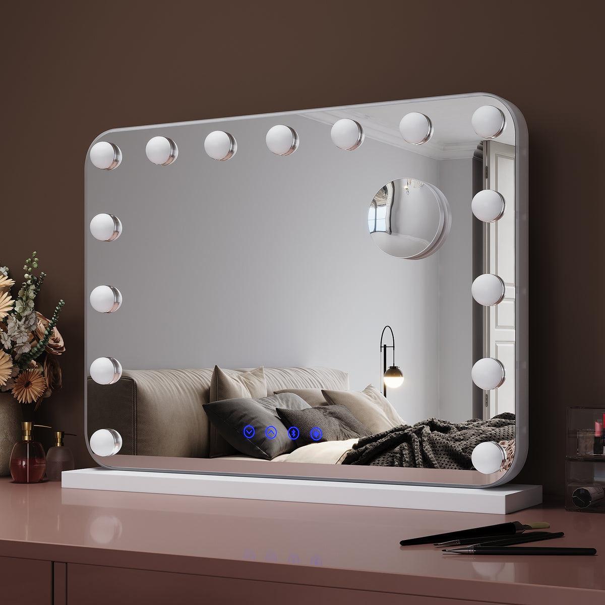SIRHONA Maquillage 58x43cm avec lumière RGB et haut-parleur Bluetooth Miroir Hollywood LED 3 couleurs Luminosité - SIRHONA
