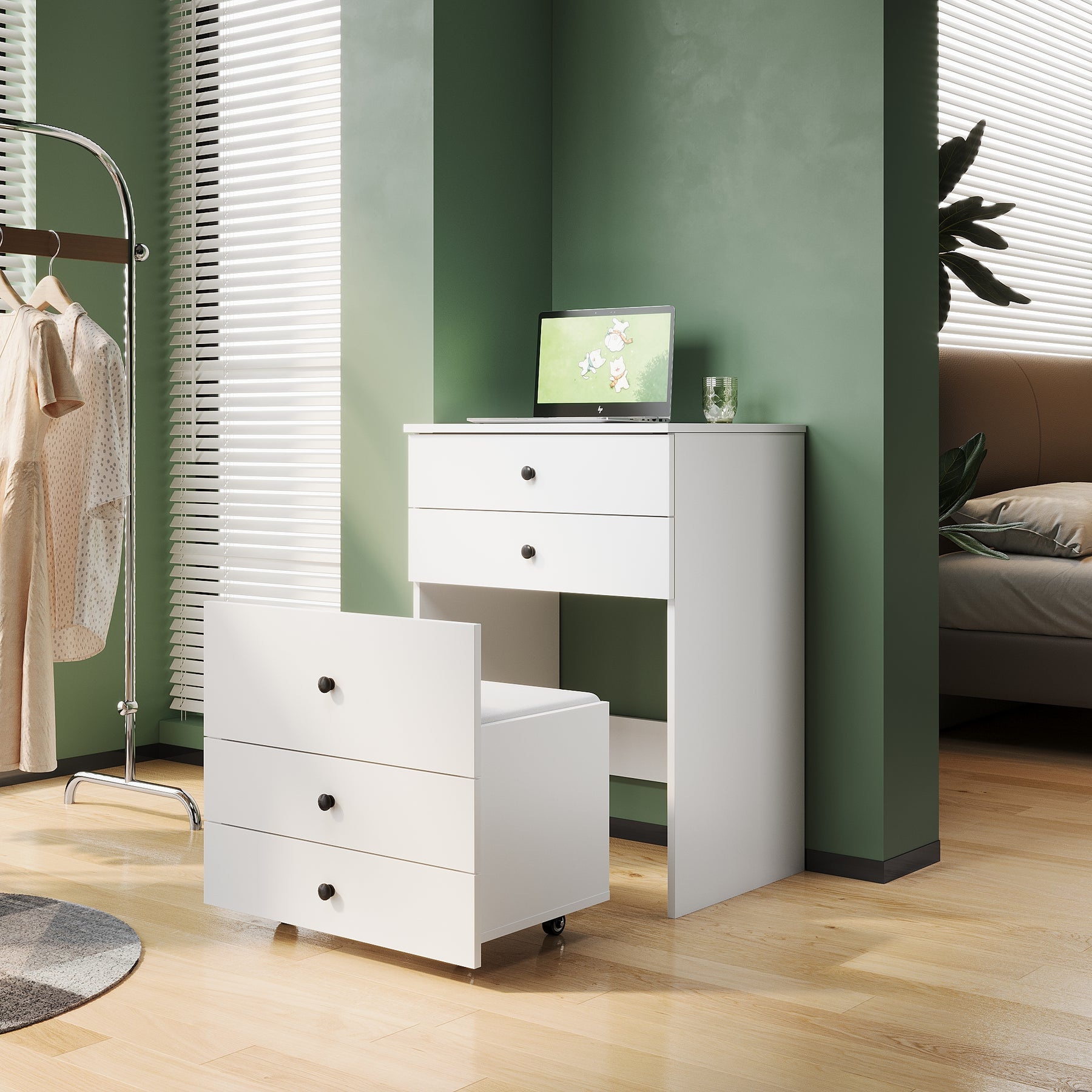 SIRHONA Coiffeuse multifonctionnelle avec chaise dissimulée et rangement divisé 59.2×42.6×127cm - SIRHONA