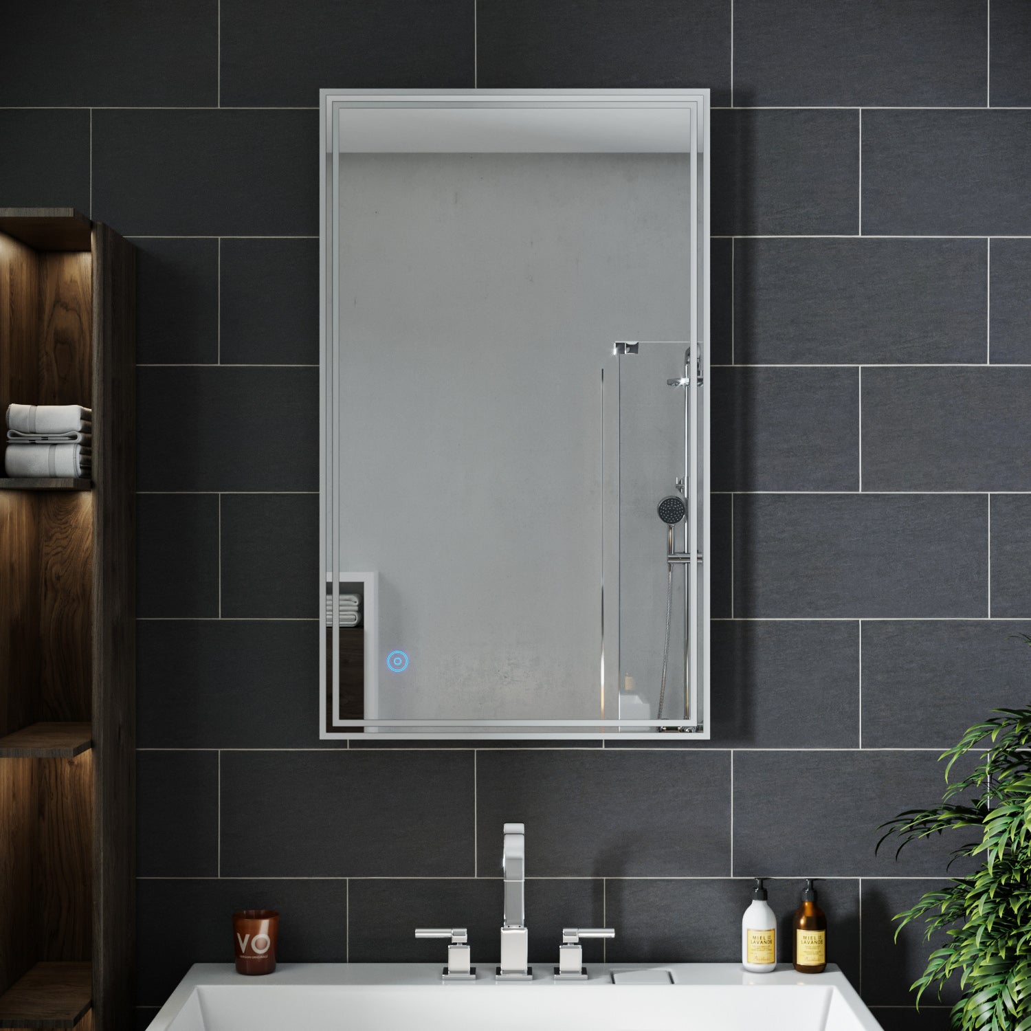 SIRHONA Miroir led Miroir de salle de bains avec éclairage LED Miroir Cosmétiques Mural Lumière Illumination avec Commande par Effleurement 100x60 CM - SIRHONA