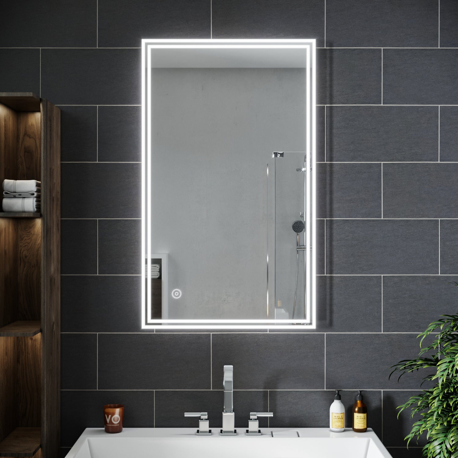 SIRHONA Miroir led Miroir de salle de bains avec éclairage LED Miroir Cosmétiques Mural Lumière Illumination avec Commande par Effleurement 100x60 CM - SIRHONA