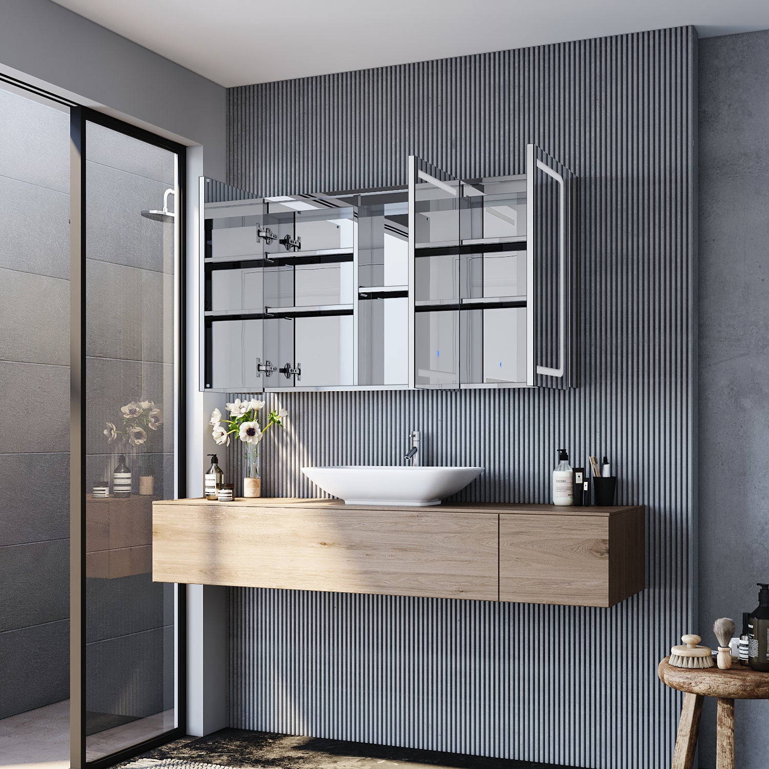 Armoire de toilette avec acier inoxydable 3 portes 13x105x65cm - SIRHONA