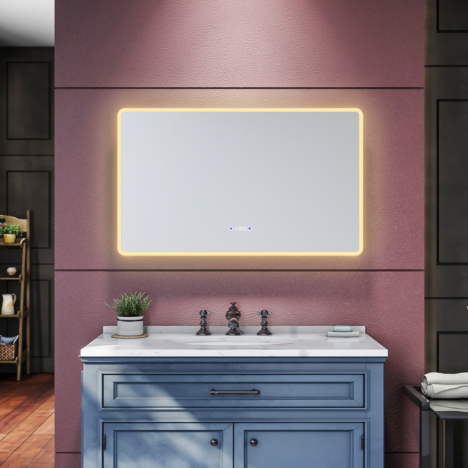 SIRHONA Miroir de salle de bains LED 1000x600x35mm - Miroir mural cosmétique - Trois températures de couleur - Anti-buée avec réglage de l'heure - SIRHONA