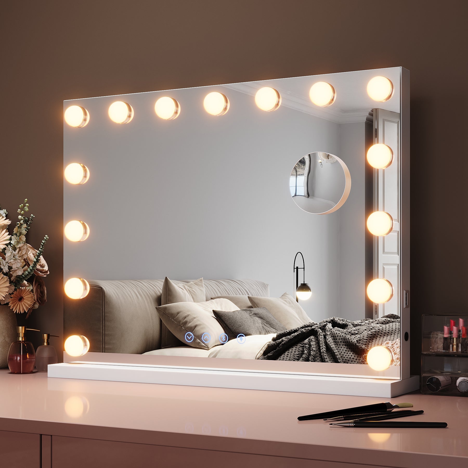 SIRHONA Miroir Mural Miroir Maquillage 58x43cm LED Mirror Hollywood 3 couleurs - SIRHONA