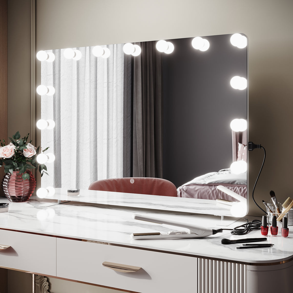 SIRHONA Miroir de maquillage LED, mural ou de table, 1000 x 700 x 35mm - SIRHONA