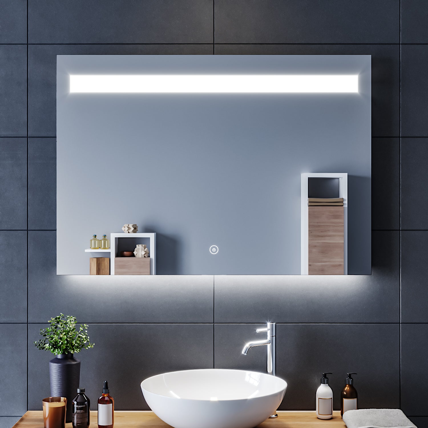 Miroir de salle de bain avec éclairage LED intégré et anti