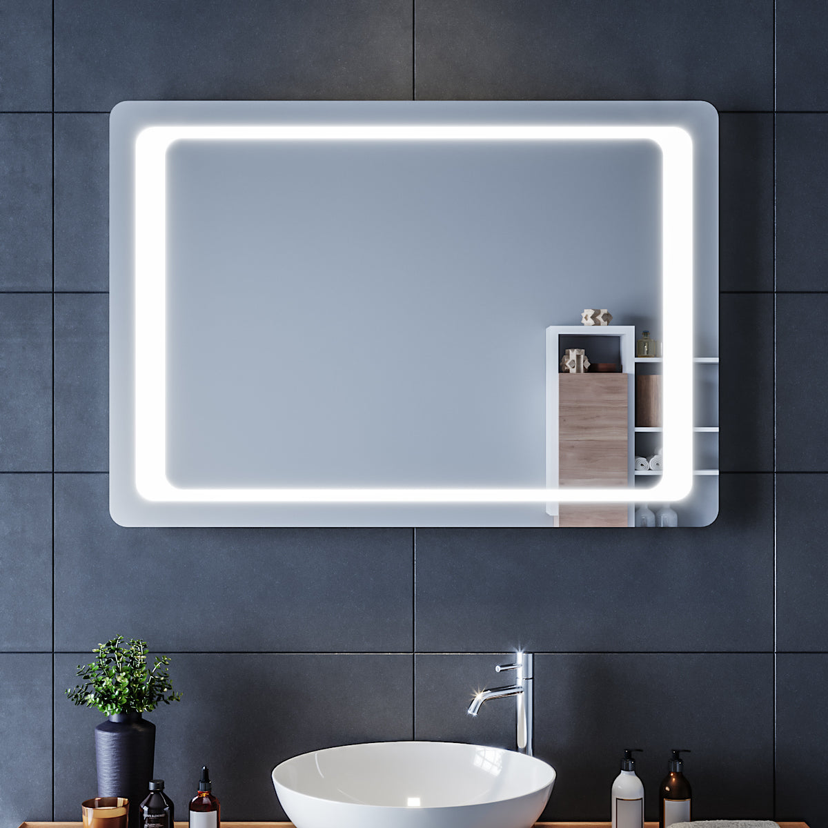 SIRHONA Miroir LED Salle de Bains avec éclairage LED Miroir Muraux AVCE Anti-buée Fonction Cosmétiques Mural Lumière Illumination - SIRHONA