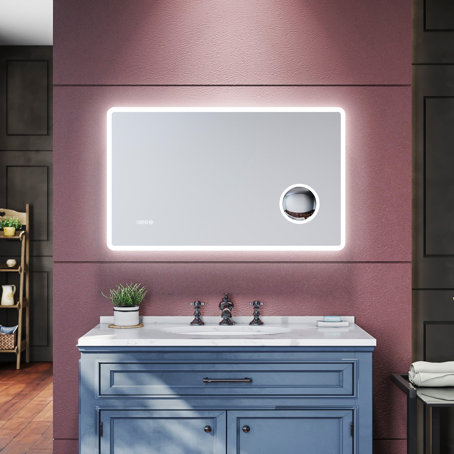 Miroir de salle de bains 1000 x 600 x 40mm - Miroirs cosmétiques muraux - Miroir avec led illumination - Miroir grossissant 3X - Blanc froid - Avec prise rasoir - Anti-poussière et antibuée, SIRHONA - SIRHONA