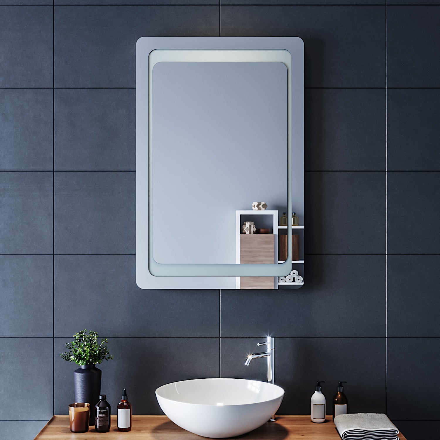 SIRHONA Miroir LED Salle de Bains avec éclairage LED Miroir Muraux AVCE Anti-buée Fonction Cosmétiques Mural Lumière Illumination - SIRHONA