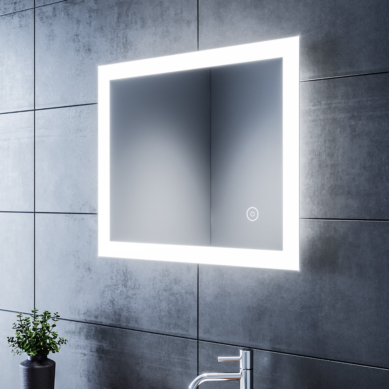 SIRHONA Miroir LED Salle de Bains avec éclairage LED Miroir Muraux AVCE Anti-buée Fonction Cosmétiques Mural Lumière Illumination - SIRHONA