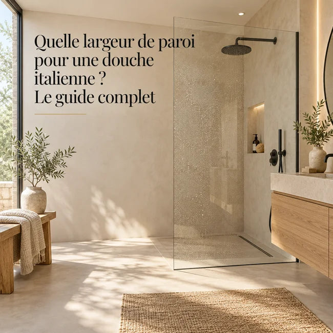 Paroi de douche italienne de 100 cm dans une salle de bains moderne, avec sol sec et verre trempé.