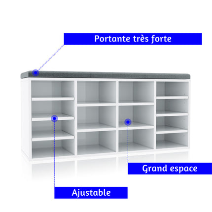 SIRHONA Meuble à chaussures en bois Meuble de rangement en bois de haute qualité avec cloisons amovibles 63 x 30 x 120 cm - SIRHONA