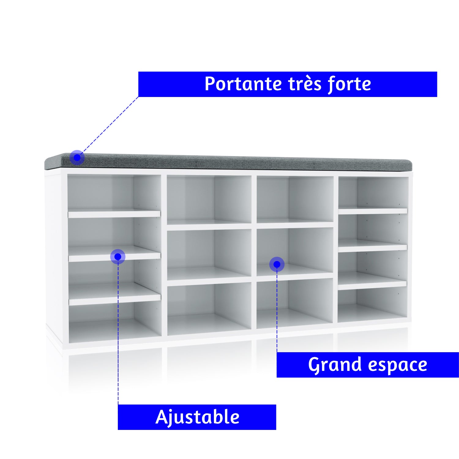 SIRHONA Meuble à chaussures en bois Meuble de rangement en bois de haute qualité avec cloisons amovibles 63 x 30 x 120 cm - SIRHONA