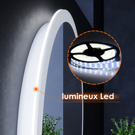 SIRHONA 60-80cm Miroir de Salle de Bain à LED Rond Anti-buée avec éclairage intégré Blanc Froid Miroir Rond Mural - SIRHONA