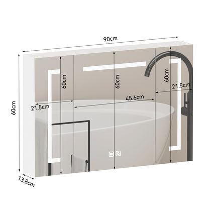 Armoire de toilette LED élégante de 90 cm, à fixation murale, Armoire de toilette avec espace de rangement pour la salle de bains
