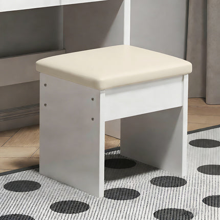 Coiffeuse élégante avec miroir et éclairage, comprenant un tabouret moelleux, un miroir de maquillage éclairé, blanche, 85x36x130cm