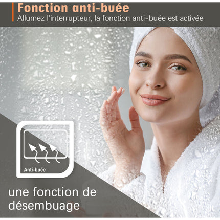 SIRHONA Miroir de salle de bains LED Miroir salle de bain avec prise de courant Anti-buée avec éclairage Miroir grossissant 3X Blanc froid 90x70cm - SIRHONA