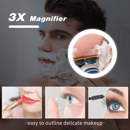 SIRHONA Miroir de salle de bains LED Miroir salle de bain avec prise de courant Anti-buée avec éclairage Miroir grossissant 3X Blanc froid 90x70cm - SIRHONA