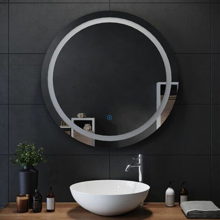 SIRHONA 60-80cm Miroir de Salle de Bain à LED Rond Anti-buée avec éclairage intégré Blanc Froid Miroir Rond Mural - SIRHONA
