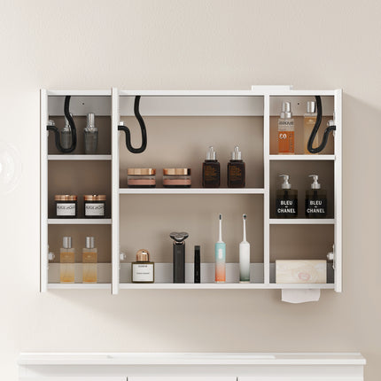 Armoire de toilette LED élégante de 90 cm, à fixation murale, Armoire de toilette avec espace de rangement pour la salle de bains