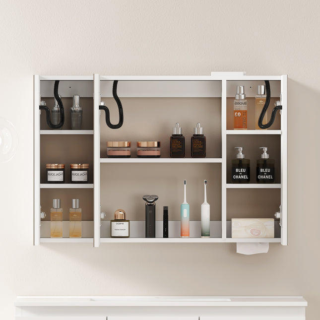 Armoire de toilette LED élégante de 90 cm, à fixation murale, Armoire de toilette avec espace de rangement pour la salle de bains - SIRHONA