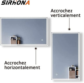 SIRHONA 70x50cm, 80x50cm Miroir à LED Miroir de Salle de Bains avec éclairage Anti-buée Mirror Murale avec Interrupteur Tactile - SIRHONA