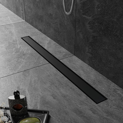 SIRHONA Caniveau Douche Noir Italienne 60~90cm à carreler, Siphon de Sol Douche Modèle 2 en 1, Acier Inoxydable - SIRHONA