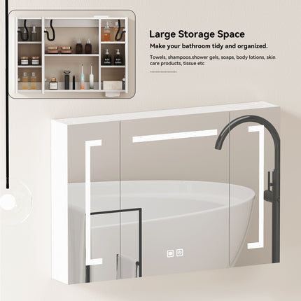 Armoire de toilette LED élégante de 90 cm, à fixation murale, Armoire de toilette avec espace de rangement pour la salle de bains
