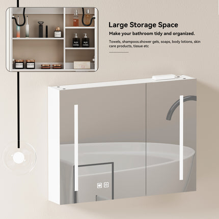 Armoire de toilette LED espace de rangement de 80 cm, à fixation murale