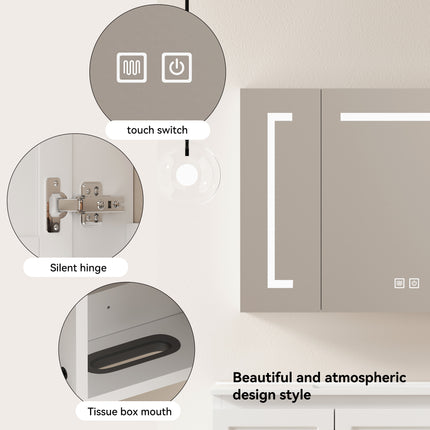 Armoire de toilette LED élégante de 90 cm, à fixation murale, Armoire de toilette avec espace de rangement pour la salle de bains