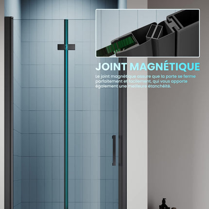 SIRHONA Porte de douche Noir Coulissante 76/80/90 x195cm Porte de douche Pivotante en Verre Transparent 6mm Securit - SIRHONA