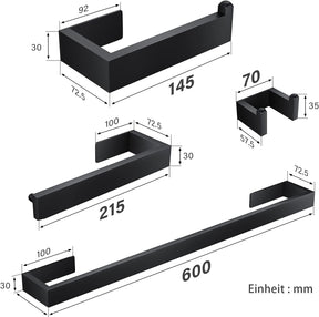 SIRHONA 4 Pièces Porte-Serviettes Ensemble de Salle de Bains WC en Acier Inoxydable SUS304 Crochet Porte-Papier Toilette 60 CM Long Barre Anneaux Porte-Serviettes Montage Mural, Couleur Argent Mat - SIRHONA