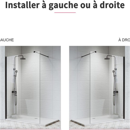 SIRHONA Paroi de Douche Noir 120x200cm, Walk-in Panneau Fixe Noir, Porte de Douche avec Verre Trempé de Sécurité Nano 8 mm, Verre Facile à Nettoyer - SIRHONA