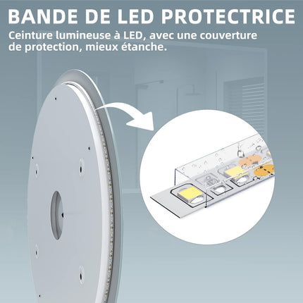 SIRHONA Miroir Rond Salle de Bain LED Miroir Lumineux Salle de Bain avec Eclairage Intégré, 3 températures de Couleur, Anti-buée - SIRHONA