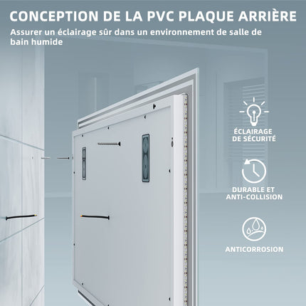SIRHONA Miroir LED Salle de Bain Bluetooth 120x70cm Miroir Lumineux Salle de Bain avec Eclairage Intégré, Anti-buée, Affichage de L'heure et Température - SIRHONA