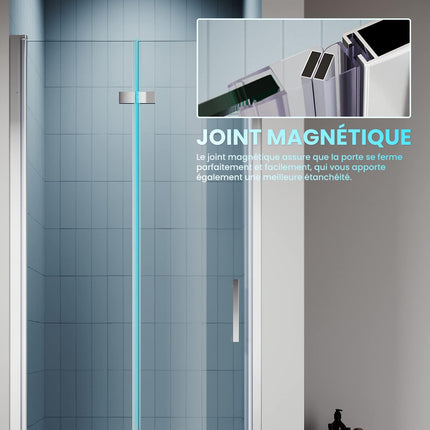 SIRHONA Porte de douche Coulissante 76/80/90x195cm Porte de douche Pivotante en Verre Transparent 6mm Securit - SIRHONA