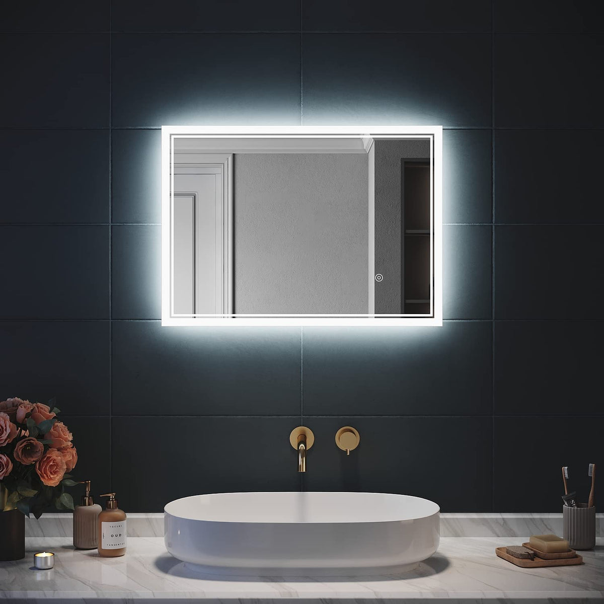 SIRHONA Miroir LED Salle de Bain avec éclairage, Miroir Lumineux Salle de Bain Anti-buée,100x60cm - SIRHONA