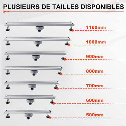 SIRHONA Caniveau Douche Italienne 50cm ~ 110cm à carreler - SIRHONA