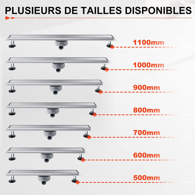SIRHONA Caniveau Douche Italienne 50cm ~ 110cm à carreler - SIRHONA
