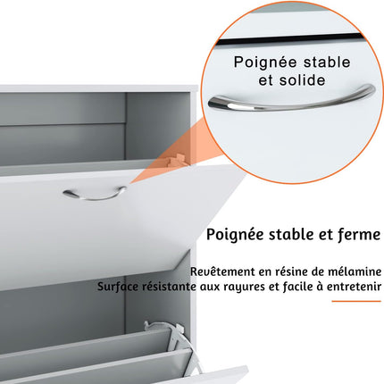 SIRHONA Armoire à Chaussures Blanc avec Coussin de Siège，Meuble à Chaussures Entrée - SIRHONA