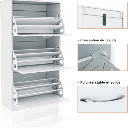 SIRHONA Armoire à Chaussures Blanc avec Coussin de Siège，Meuble à Chaussures Entrée - SIRHONA
