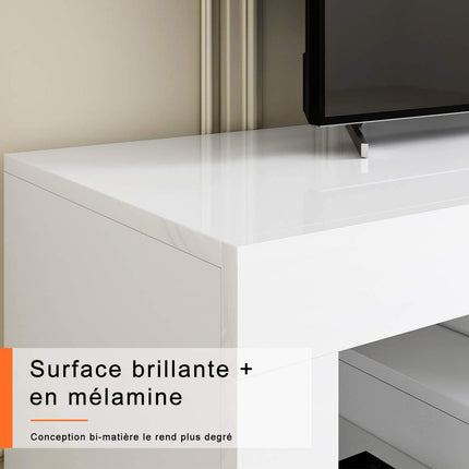 SIRHONA Meuble TV LED Noir, Banc TV 140x35x51cm, Éclairage LED RGB avec Couleur réglable, Capacité de Charge 30 kg, Convient pour Salon ou Chambre - SIRHONA