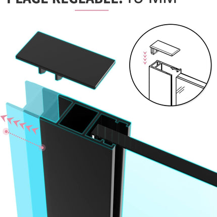 SIRHONA Paroi de Douche Noir 120x200cm, Walk-in Panneau Fixe Noir, Porte de Douche avec Verre Trempé de Sécurité Nano 8 mm, Verre Facile à Nettoyer - SIRHONA
