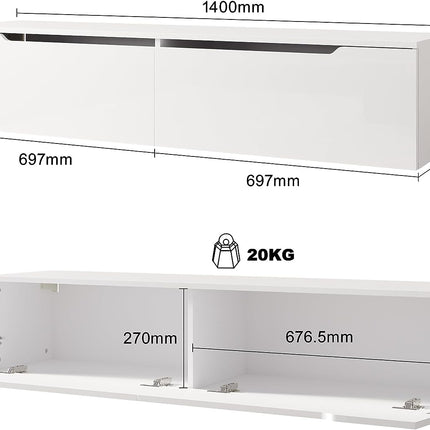 SIRHONA Meuble TV éclairage LED 16 couleurs réglables, plateau TV brillant - SIRHONA