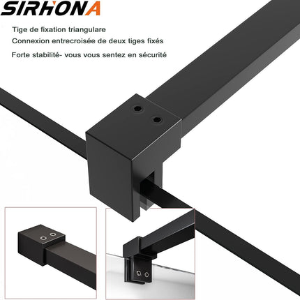 SIRHONA Paroi de Douche Noir 120x200cm, Walk-in Panneau Fixe Noir, Porte de Douche avec Verre Trempé de Sécurité Nano 8 mm, Verre Facile à Nettoyer - SIRHONA