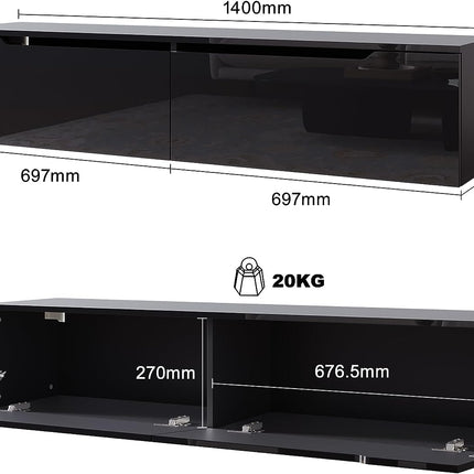 SIRHONA Meuble TV éclairage LED 16 couleurs réglables, plateau TV brillant - SIRHONA