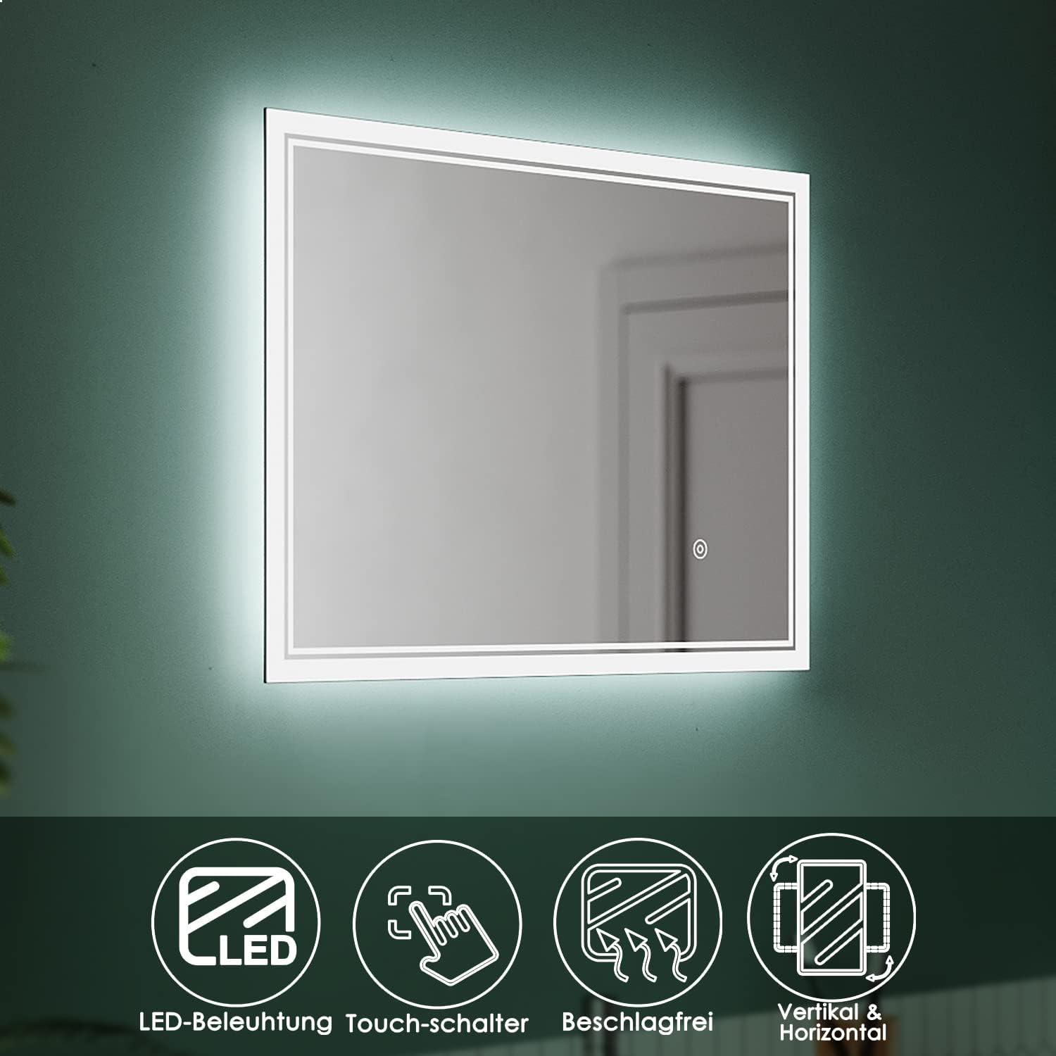 SIRHONA miroir de salle de bain 70x50cm avec éclairage antibuée miroir de salle de bain LED avec interrupteur mural - SIRHONA