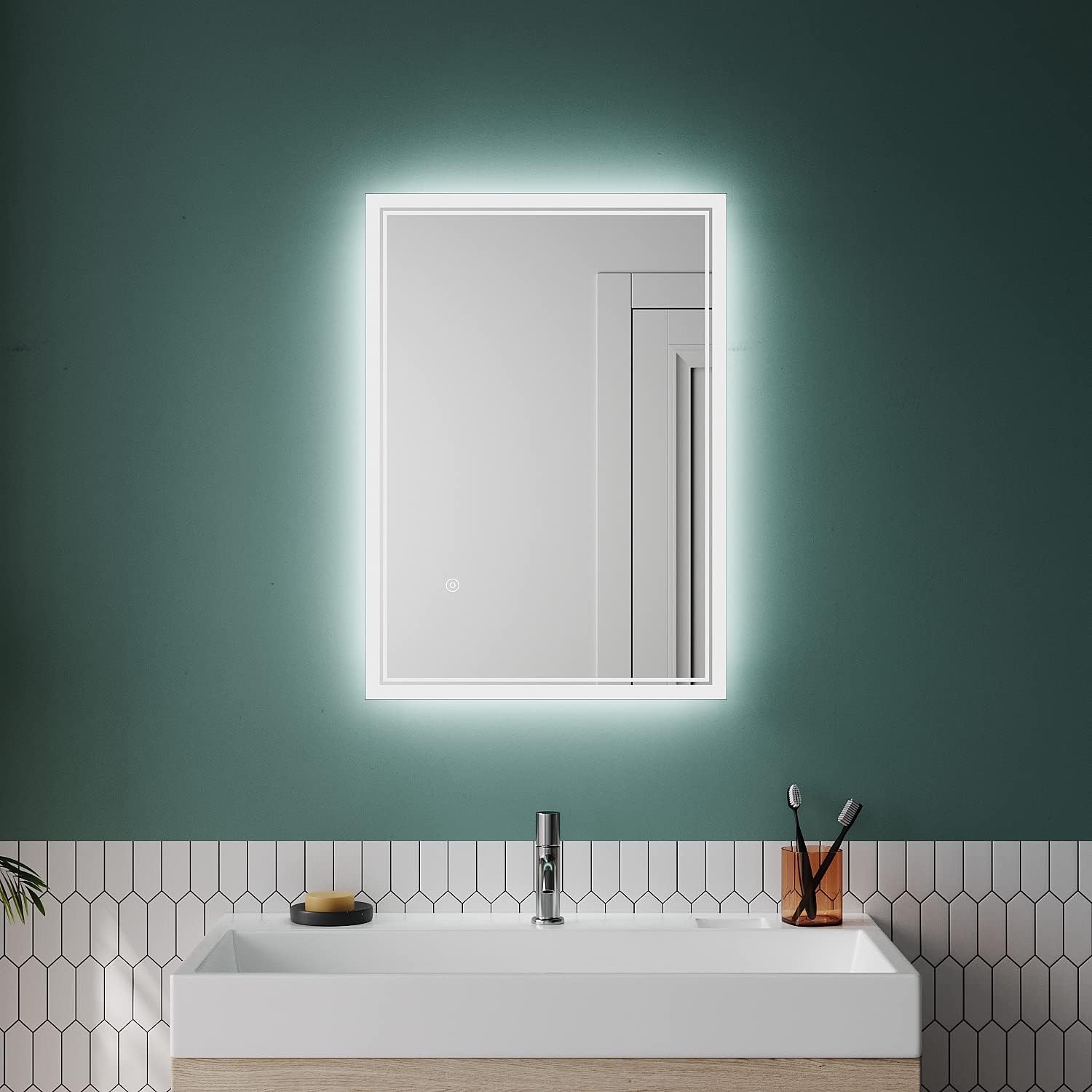 SIRHONA miroir de salle de bain 70x50cm avec éclairage antibuée miroir de salle de bain LED avec interrupteur mural - SIRHONA