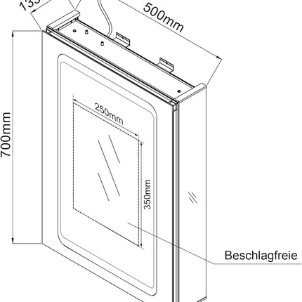 SIRHONA Armoire de salle de bain LED avec éclairage 50 × 70 cm En aluminium anti-buée Charnière sans fil Avec miroir et prise IP44 Waterciht - SIRHONA