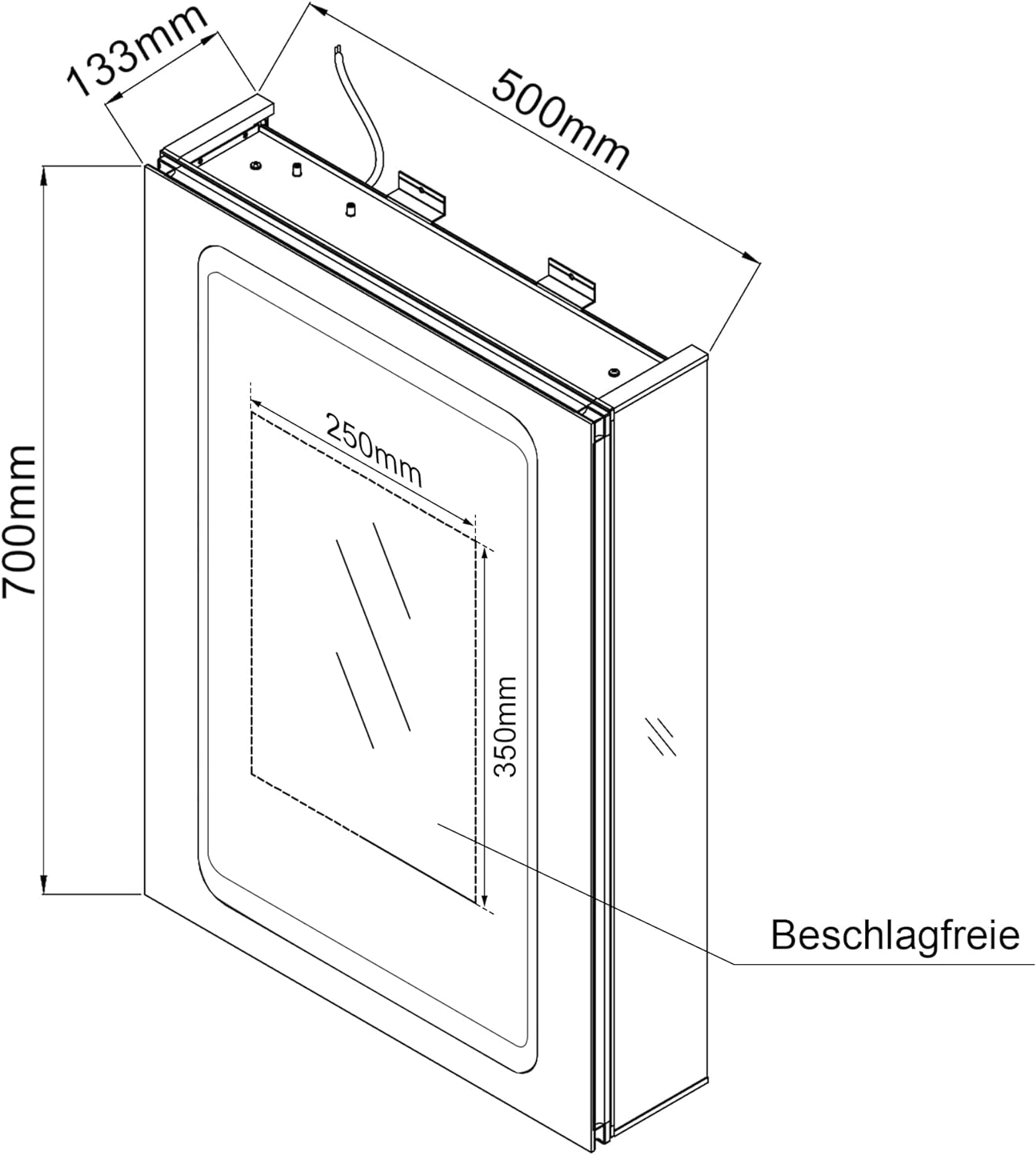 SIRHONA Armoire de salle de bain LED avec éclairage 50 × 70 cm En aluminium anti-buée Charnière sans fil Avec miroir et prise IP44 Waterciht - SIRHONA